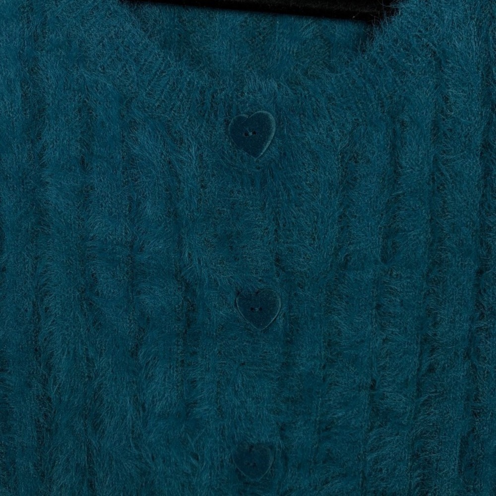 Le Lis Button Down Eyelash Cardigan Teal Green Heart Buttons Coquette Medium - Picture 4 of 7